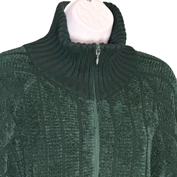 Draper’s & Damon’s Green Chenille Zip Cardigan Ribbed Trim Pockets Cottage Sz S - Picture 5 of 10